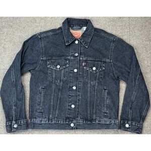 Levi Strauss Women's Red Tab Long Sleeve Black Denim Trucker‎ Jacket Size M